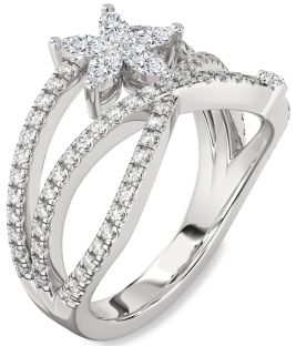 Diamond Platinum Flower Marquise Two Stone Ring