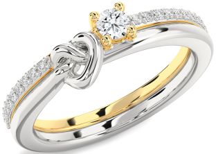 Diamond White Yellow Gold Heart Knot Promise Ring