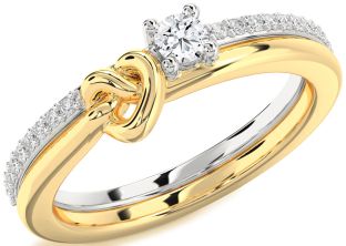 Diamond White Yellow Gold Heart Knot Promise Ring