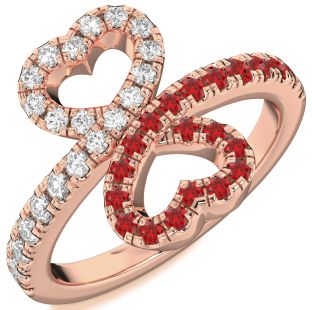 Diamond & Ruby Rose Gold Heart Pave Promise Ring