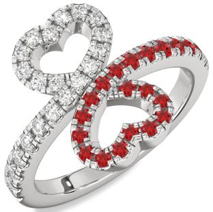 Diamond & Ruby Platinum Heart Pave Promise Ring