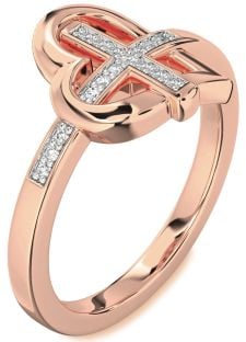 Diamond Rose Gold Heart Cross Ring