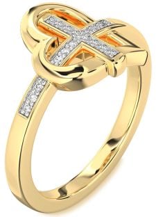 Diamond Gold Heart Cross Ring