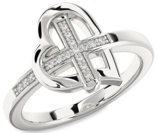 Diamond White Gold Heart Cross Ring