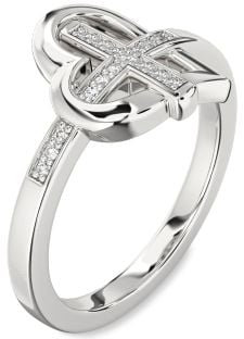 Diamond White Gold Heart Cross Ring