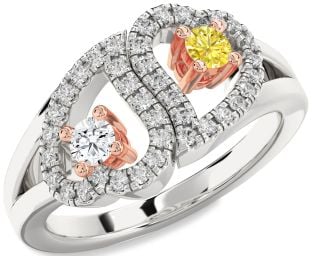 Diamond Platinum & Rose Gold Heart Two Stone Promise Ring