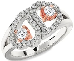 Diamond Platinum & Rose Gold Heart Two Stone Ring