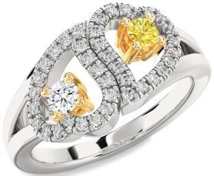 Diamond Silver & 10K gold Heart Two Stone Promise Ring
