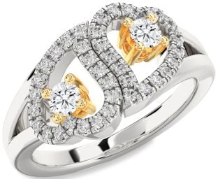 Diamond Silver & 10K gold Heart Two Stone Ring
