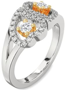 Diamond Silver & 10K gold Heart Two Stone Ring