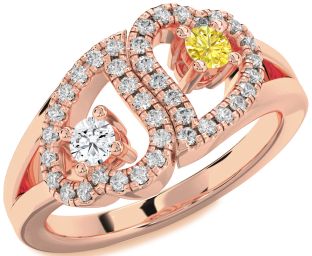 Diamond Rose Gold Silver Heart Two Stone Promise Ring