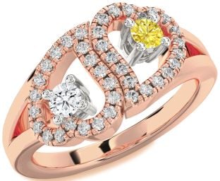 Diamond Platinum & Rose Gold Heart Two Stone Promise Ring
