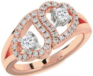 Diamond White Rose Gold Heart Two Stone Ring