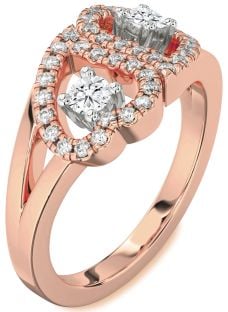 Diamond Platinum & Rose Gold Heart Two Stone Ring