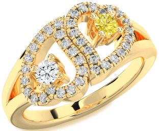 Diamond Gold Silver Heart Two Stone Promise Ring