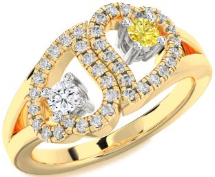 Diamond Platinum & Yellow Gold Heart Two Stone Promise Ring