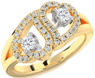 Diamond Platinum & Yellow Gold Heart Two Stone Ring