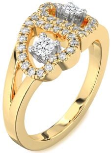 Diamond White Yellow Gold Heart Two Stone Ring