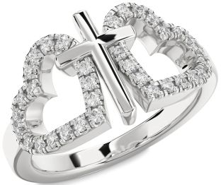 Diamond White Gold Heart Cross Ring