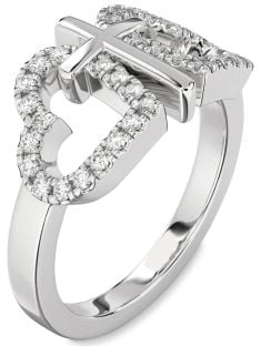 Diamond White Gold Heart Cross Ring