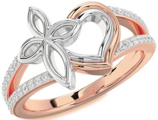 Diamond Platinum & Rose Gold Heart Cross Ring