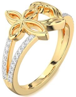 Diamond Gold Heart Cross Ring