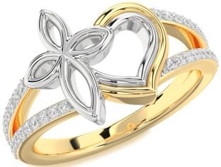Diamond Platinum & Yellow Gold Heart Cross Ring