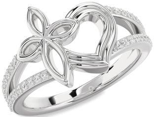 Diamond White Gold Heart Cross Ring