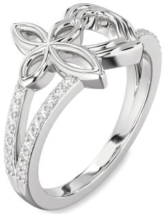 Diamond White Gold Heart Cross Ring