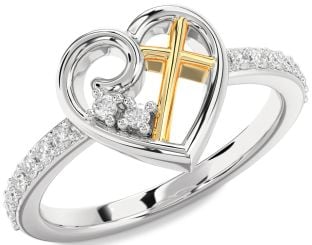 Diamond Platinum & Yellow Gold Heart Cross Ring