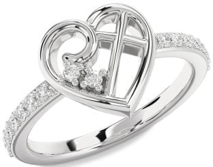 Diamond White Gold Heart Cross Ring