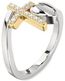 Diamond Silver & 10K gold Heart Cross Ring