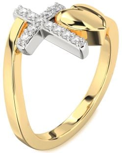 Diamond Platinum & Yellow Gold Heart Cross Ring