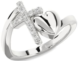Diamond White Gold Heart Cross Ring