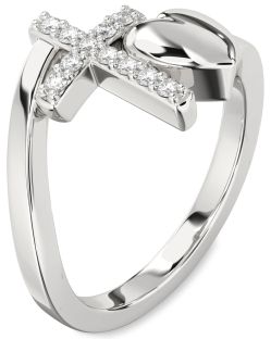 Diamond White Gold Heart Cross Ring