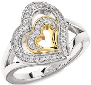 Diamond White Yellow Gold Heart Ring