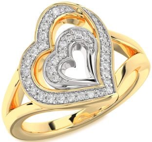 Diamond White Yellow Gold Heart Ring