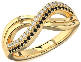 Black Diamond Gold Infinity Round Promise Ring