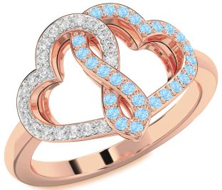 Diamond & Aquamarine Rose Gold Heart Infinity Promise Ring