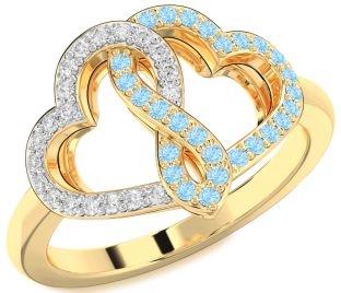 Diamond & Aquamarine Gold Heart Infinity Promise Ring