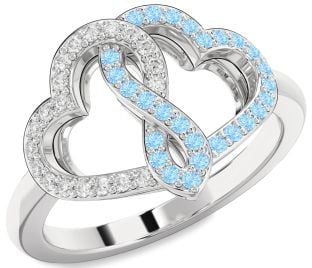 Diamond & Aquamarine Platinum Heart Infinity Promise Ring