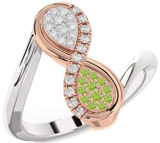 Diamond & Peridot White Rose Gold Infinity Round Promise Ring