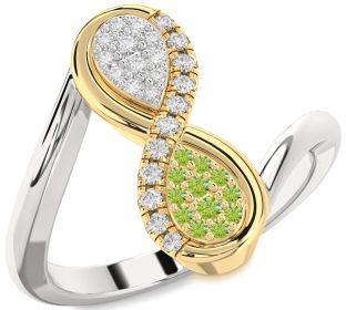 Diamond & Peridot Silver & 10K gold Infinity Round Promise Ring