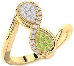 Diamond & Peridot Gold Infinity Round Promise Ring