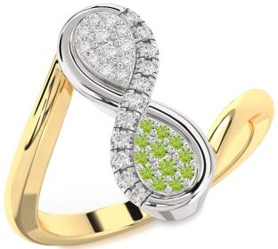 Diamond & Peridot White Yellow Gold Infinity Round Promise Ring