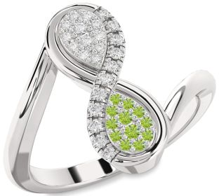 Diamond & Peridot Platinum Infinity Round Promise Ring