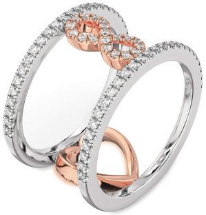 Diamond Silver & 10K Rose Gold Heart Infinity Ring