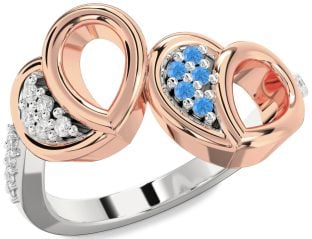 Diamond & Swiss Blue Topaz White Rose Gold Heart Promise Ring