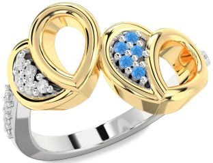 Diamond & Swiss Blue Topaz Silver & 10K gold Heart Promise Ring