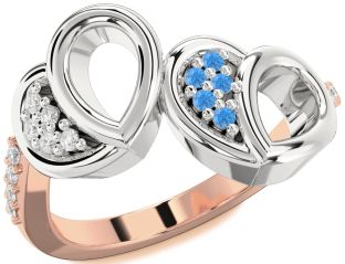 Diamond & Swiss Blue Topaz Rose Gold Silver Heart Promise Ring